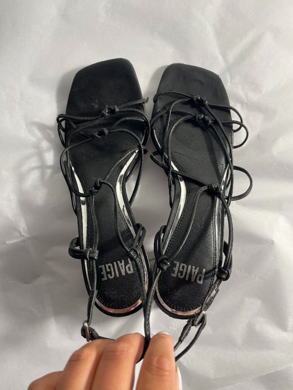 Paige Women's Gianna Strap-Embellished Leather Heeled Sandals Black Size 7